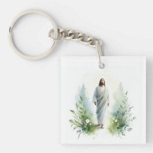 Watercolor Jesus Christ with Botanical Elements Sleutelhanger