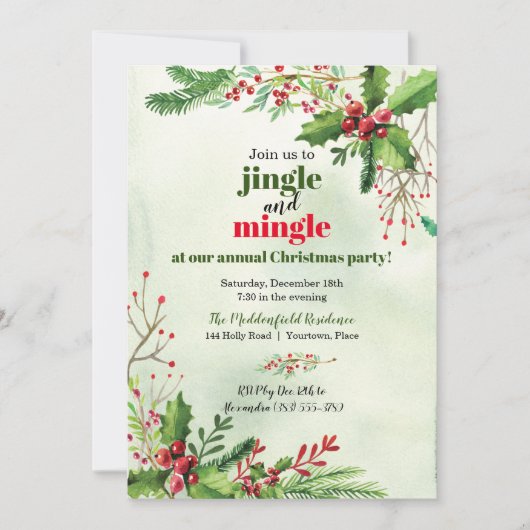 Watercolor Jingle en Mingle Kerstfeest Kaart (Voorkant)