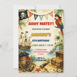 Watercolor Jongens Piratenschip Verjaardag Kaart