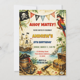Watercolor Jongens Piratenschip Verjaardag Kaart