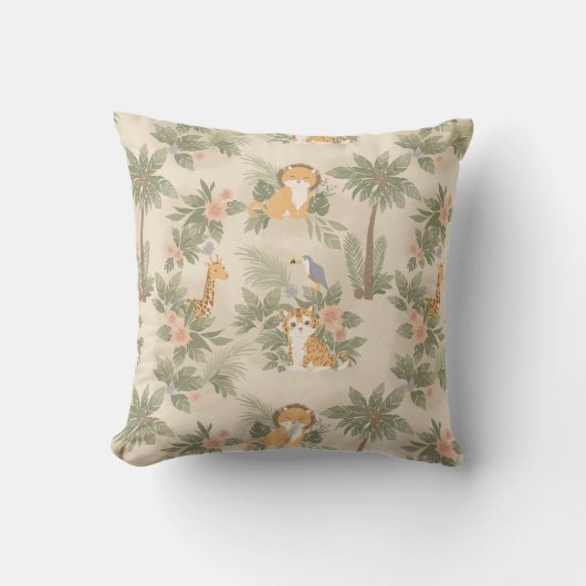 Watercolor Jungle Dieren Kussen (Voorkant)