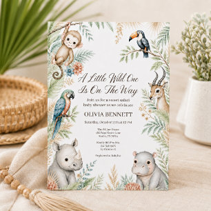 Watercolor Jungle Safari Baby Shower Uitnodiging