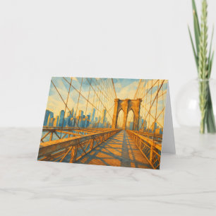 Watercolor kaart van Brooklyn Bridge bij zonsopgan