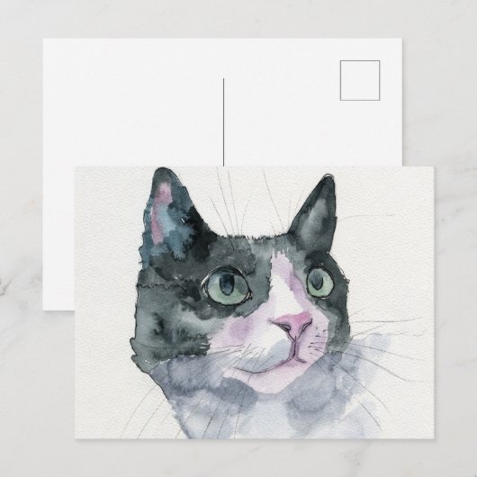 Watercolor Kat Briefkaart (Voorkant / Achterkant)
