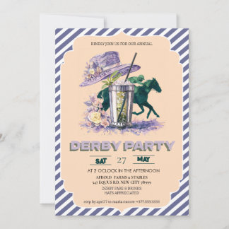 Watercolor Kentucky Derby Party Invitation Purple  Kaart