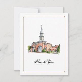 Watercolor Kerk Huwelijksfoto Bedankkaart