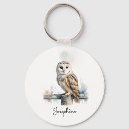 Watercolor Kerkuil Elegante Gepersonaliseerde Naam Sleutelhanger