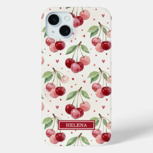 Watercolor Kersen Monogram iPhone 15 Mini Hoesje