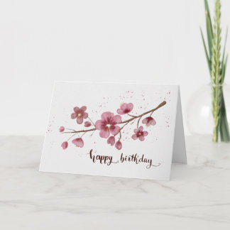 Watercolor Kersenbloesem Gelukkige Verjaardag Kaart
