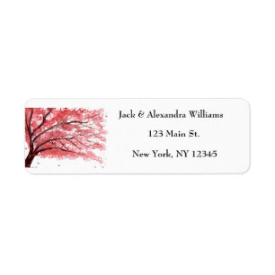 Watercolor Kersenbloesem Roze Retouradres  Etiket