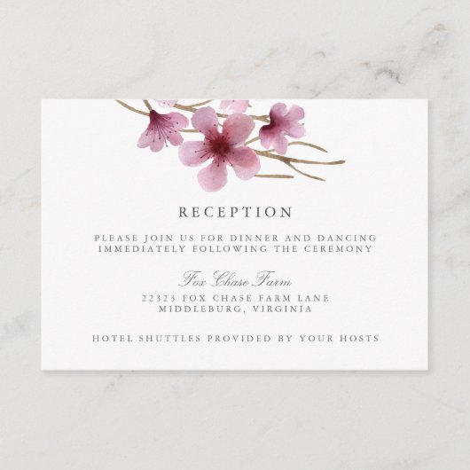 Watercolor Kersenbloesem Trouwreceptie Informatiekaartje (Voorkant)