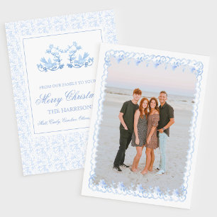 Watercolor Kerst Blauw Grandmillennial Bloemig Feestdagenkaart