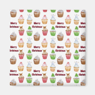 Watercolor Kerst Cupcakes Prettig Kerstfeest Magneet