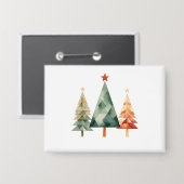 Watercolor Kerst Dennenbomen Button (Voorkant / Achterkant)