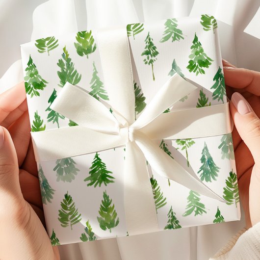 Watercolor Kerst Dennenboom Cadeaupapier