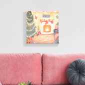 Watercolor Kerst Haard Canvas Afdruk (Insitu (Woonkamer))