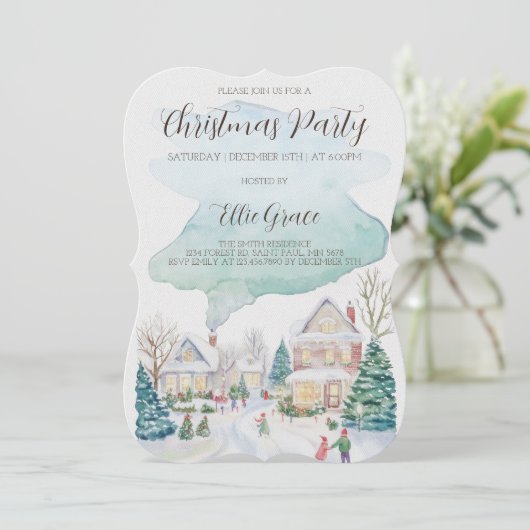 Watercolor Kerst Holiday Feest Uitnodiging (Staand voorkant)