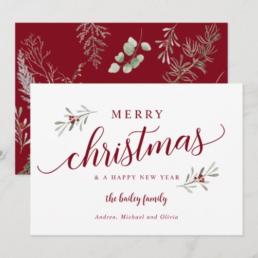 Watercolor Kerst-Ivoor Niet-Foto Kerstkaart (Voorkant / Achterkant)