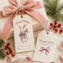 Watercolor Kerst Konijn Cadeautags