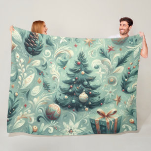 Watercolor Kerst Motief Vakantie Whimsy Groen Fleece Deken