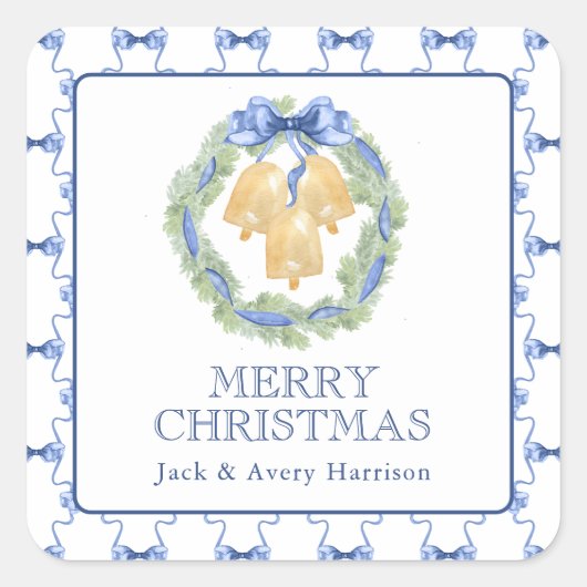 Watercolor Kerst of Trouwklokjes Krans Vierkante Sticker (Voorkant)