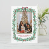 Watercolor Kerst Plaid Boog Guirlande Foto Feestdagenkaart (Staand voorkant)