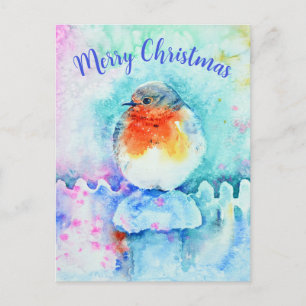 Watercolor Kerst Robin Kleurrijke Gepersonaliseerd Feestdagenkaart