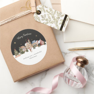 Watercolor Kerst Village Kerstman Prettig Kerstfee Ronde Sticker
