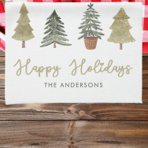 Watercolor Kerstbomen Aangepaste Familienaam