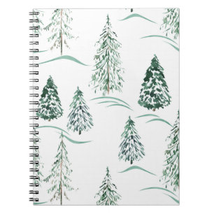 Watercolor kerstbomen. Winter bos. Notitieboek