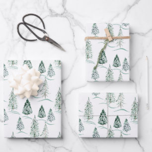 Watercolor kerstbomen. Winterbos. Inpakpapier Vel