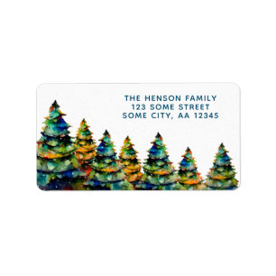 Watercolor Kerstboom Artistiek Vakantieadres Etiket
