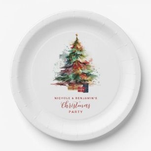 Watercolor Kerstboom Feest Papieren Bordje