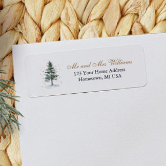 Watercolor Kerstboom Gouden Retouradres Etiket