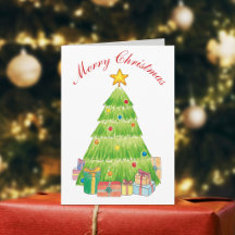 Watercolor Kerstboom Kerstkaart