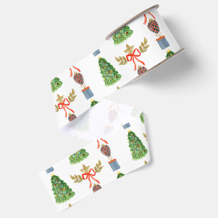Watercolor Kerstboom Laurierkrans Grosgrain Lint