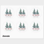 Watercolor Kerstboom met Kardinaal Ronde Sticker (Vel)