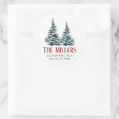 Watercolor Kerstboom met Kardinaal Ronde Sticker (Tas)