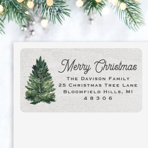 Watercolor Kerstboom Retouradres Etiket