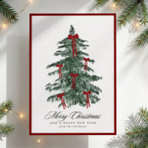 Watercolor Kerstboom Rode Strikken Vakantiewenskaa