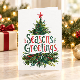 Watercolor Kerstboom Seizoensgroeten  Kaart