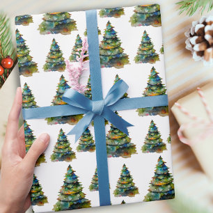 Watercolor Kerstboom Sneeuwvlok Tekening Cadeaupapier
