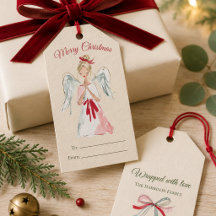 Watercolor Kerstengel Cadeautags