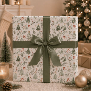 Watercolor Kerstgroen Inpakpapier
