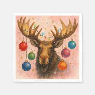 Watercolor Kerstkaart met Eland. Servet