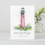 Watercolor kerstkaart met vuurtoren en strand (Staand voorkant)