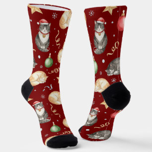 Watercolor Kerstkatten en Ornament Sokken