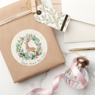 Watercolor kerstkrans met herten op maat Holid Ronde Sticker