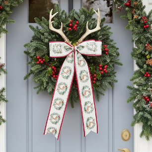 Watercolor kerstkrans met herten op maat lint