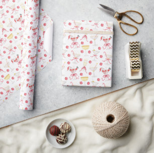 Watercolor Kerstman Kerst Cocktails Feest Cadeaupapier